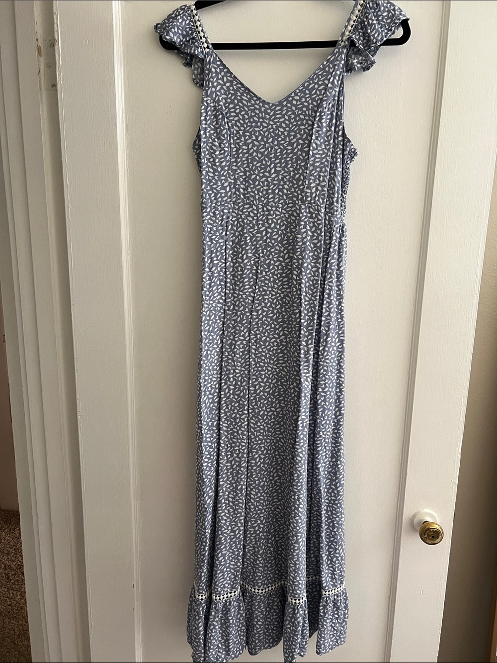 Japna Light Blue Printed Maxi Dress with Ruffle Cap Sleeves